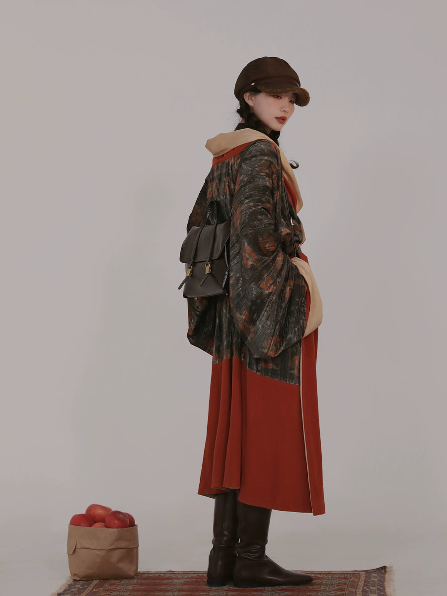 Fu Qin 抚琴 Playing the Zither Modernized Han Reversible Velvet Zhiju Straight Hem Robe Coat