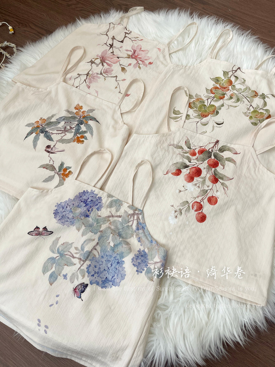 Qihua Juan 绮华卷 Scroll of Splendor Modernized Song Dynasty Moxiong Tank Top & Pleated Shorts Set