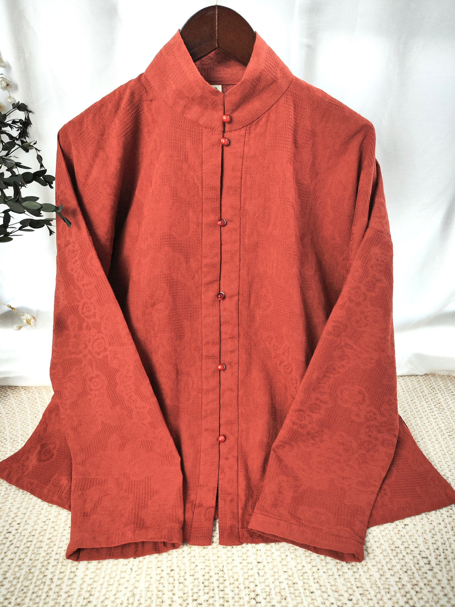 Jiao Tang 焦糖 Caramel Ming Dynasty Pure Cotton Liling Duijin Pipa & Straight Sleeve Standing Collar Top