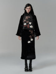 Kongshan Xungui 空山寻桂 Seeking Osmanthus Modern Embroidered Rabbit Long Sleeve Qipao & Fur Bijia Vest Set