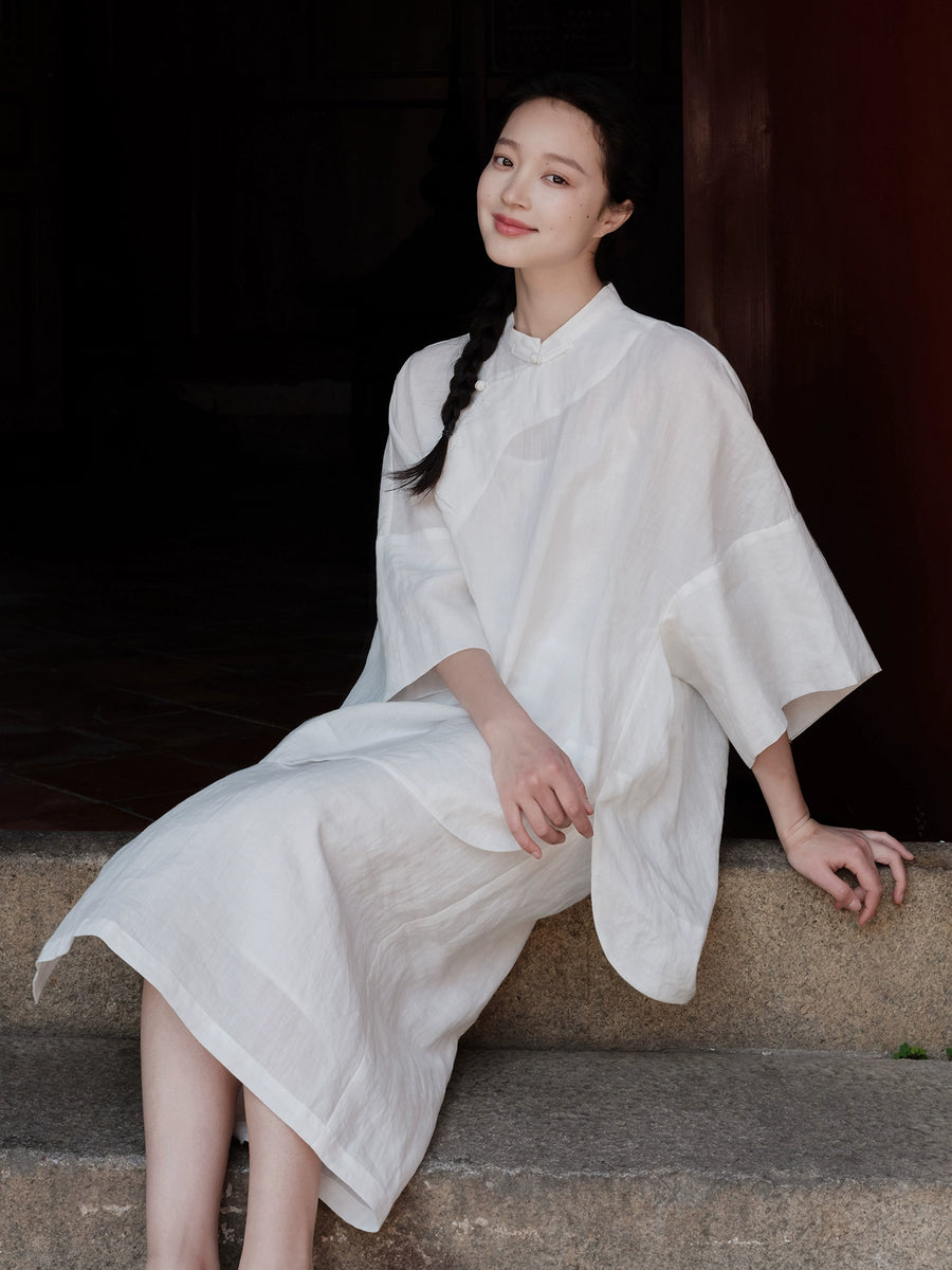 Bei Ke 贝壳 Seashells New Chinese Style Summer Ramie Qipao Top & Skirt Set
