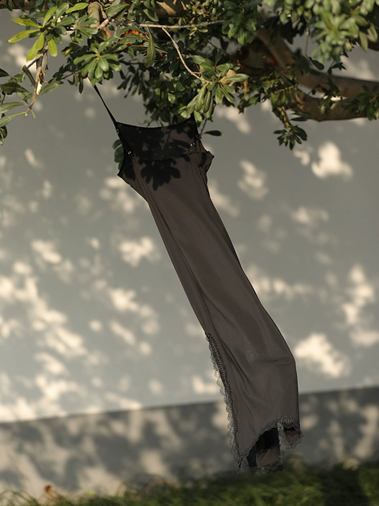 Hei Zhuodian 黑桌垫 Black Doily Lace Trim Qipao Slip Dress Undergarment