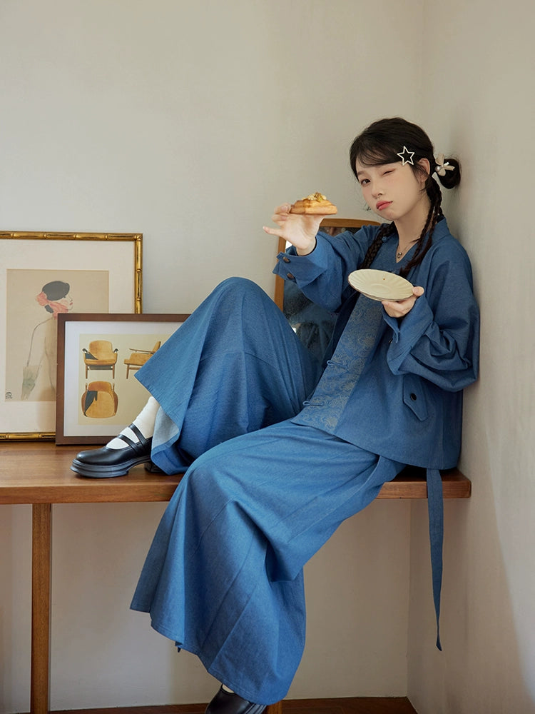 Walking After Midnight 午夜行走 Modernized Daily Cotton Tang Song Pantsuit Set