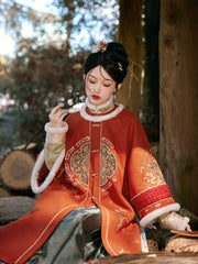 Tihong Haitang 剔红海棠 Picking Red Begonias Ming Dynasty Round Collar Jacket & Mamian Winter Set