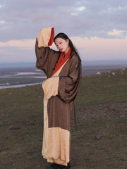 Fu Qin 抚琴 Playing the Zither Modernized Han Reversible Velvet Zhiju Straight Hem Robe Coat