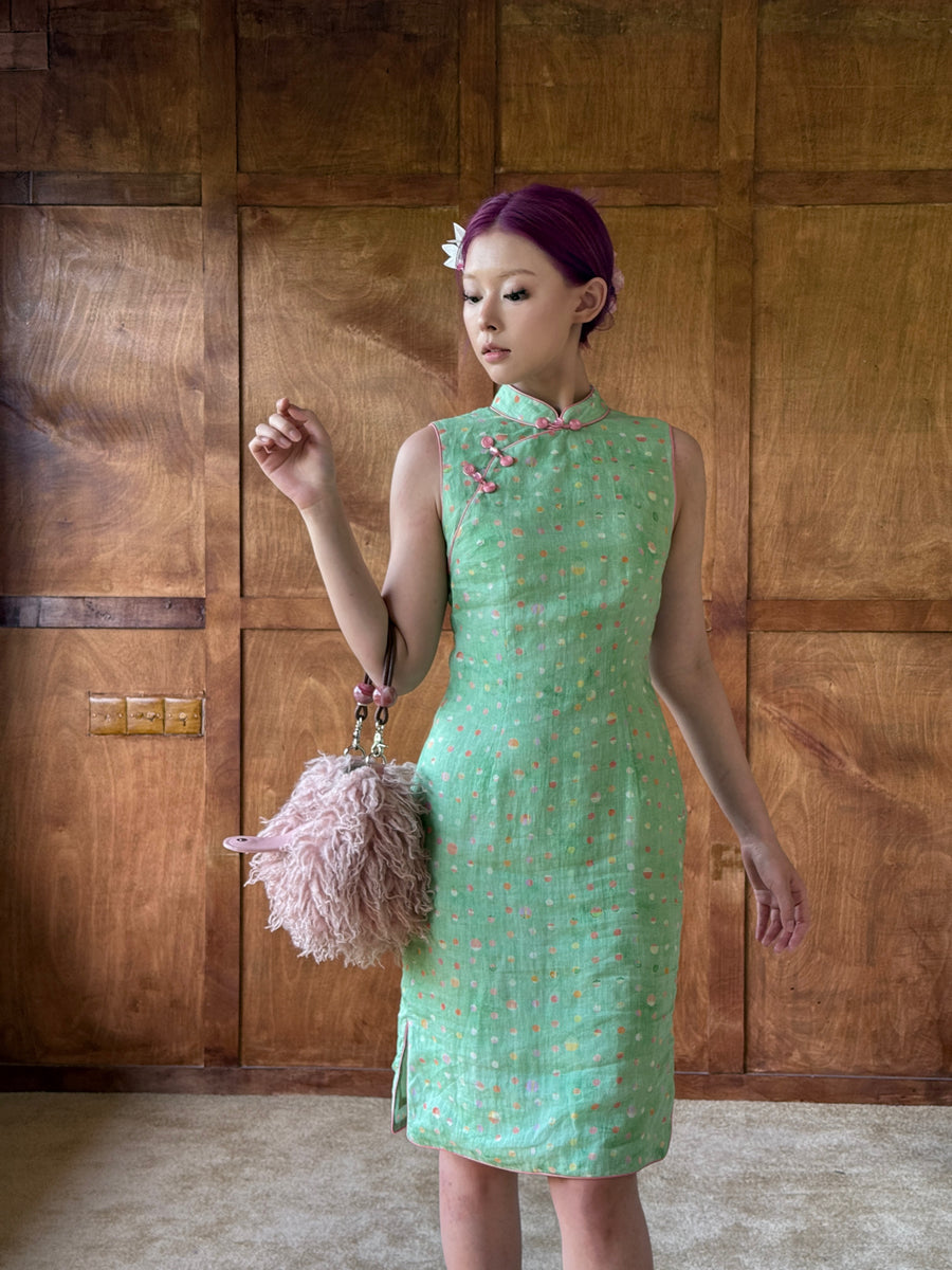 Xin Xian 新鲜 Fresh Greens New Chinese Style Pure Ramie Midi Sleeveless Qipao