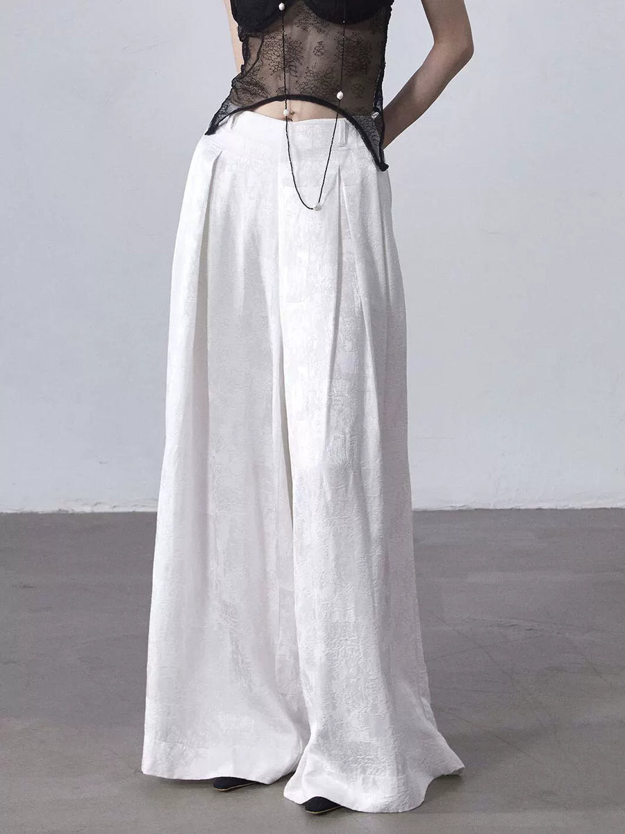 Xiu Xian 休闲 Leisure New Chinese Style Song Dynasty Jacquard Wide Leg Trousers