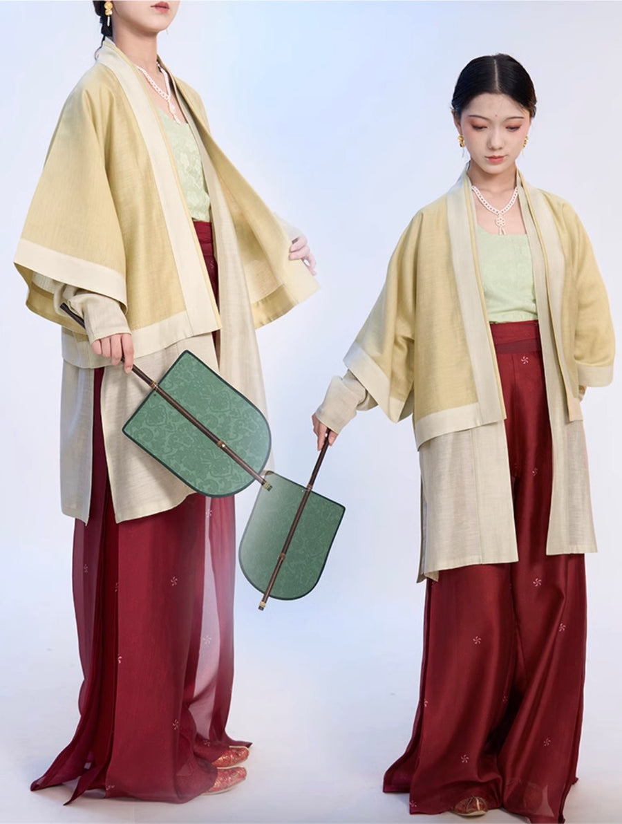 Fu Penzi 覆盆子 Raspberry Southern Song Restoration Hedangku Pants & Haoxiu Racoon Sleeve Shanku Set