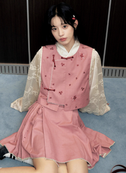 Hua Shuying 花疏影 Scattered Flowers Modern Wei Ming Jiaoling Ru Top & Mini Mamian Skirt Set