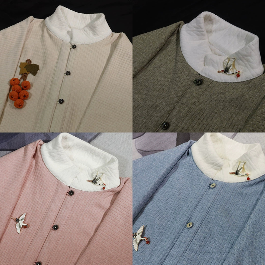 Wenrou Lan 温柔澜 Tender Billows Modernized Ming Dynasty Unisex Standing Collar Knitted Fleece-Lined Top