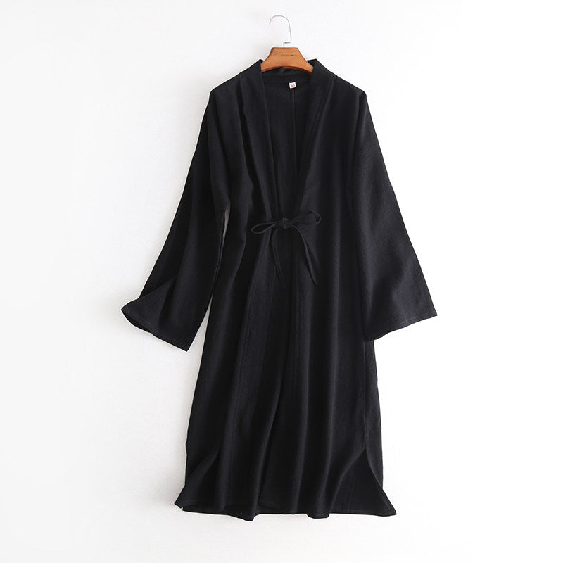 Wu Xiao 无宵 Without Night Song Ming Unisex Cotton Linen Parallel Panel Tied Long Cardigan