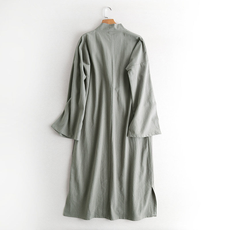 Wu Xiao 无宵 Without Night Song Ming Unisex Cotton Linen Parallel Panel Tied Long Cardigan