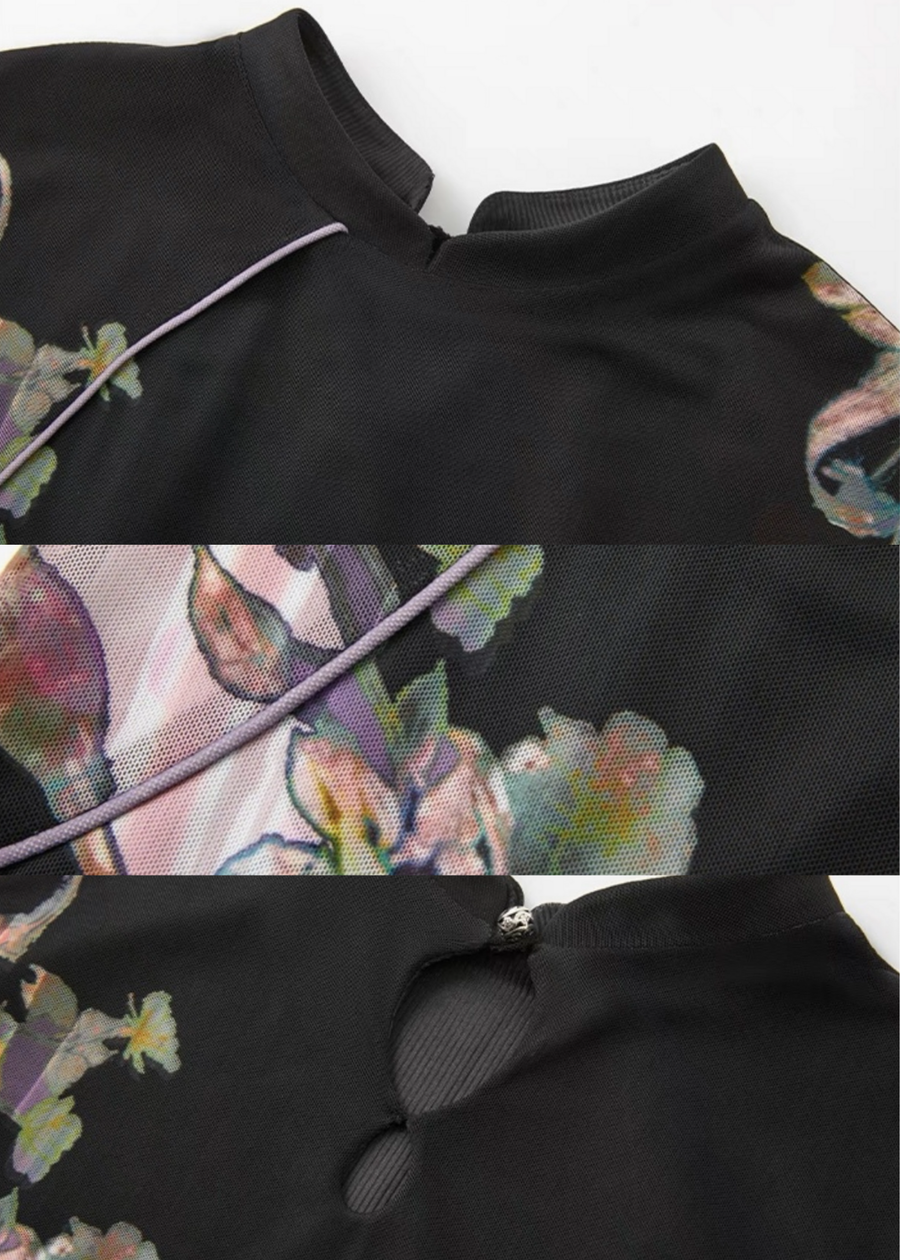 Li Meng 李梦 Plum Dream New Chinese Style Tricolor Print Sleeveless Qipao