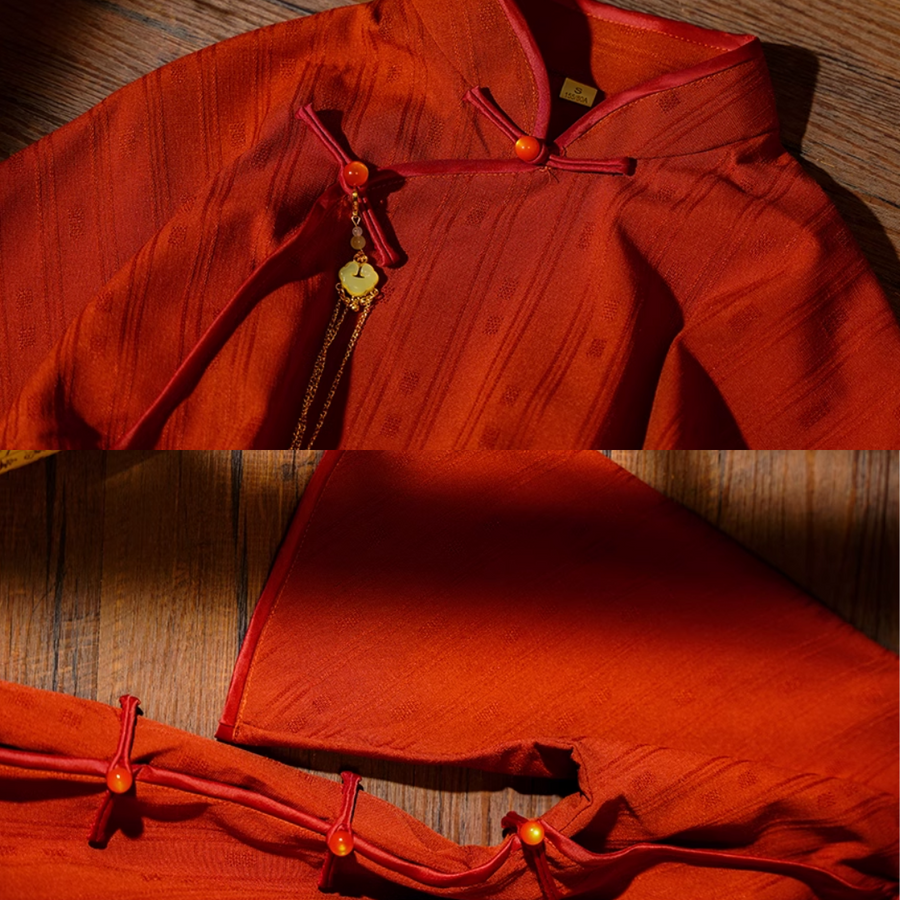 Dou Kou 豆蔻 Cardamom Republic of China Striped Cotton & Linen Bell Sleeve Qipao